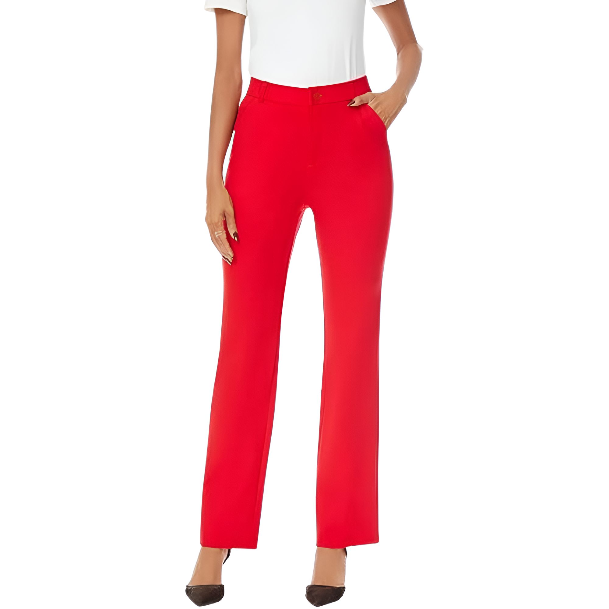 Stretchy Straight Casual Work Pants With Pockets For Women