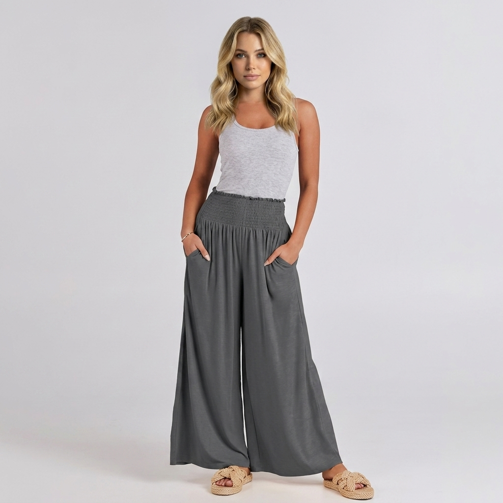 Summer Wear Boho Baggy Wide High Smocked Pants For Women