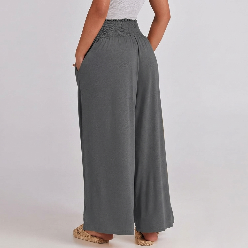 Summer Wear Boho Baggy Wide High Smocked Pants For Women
