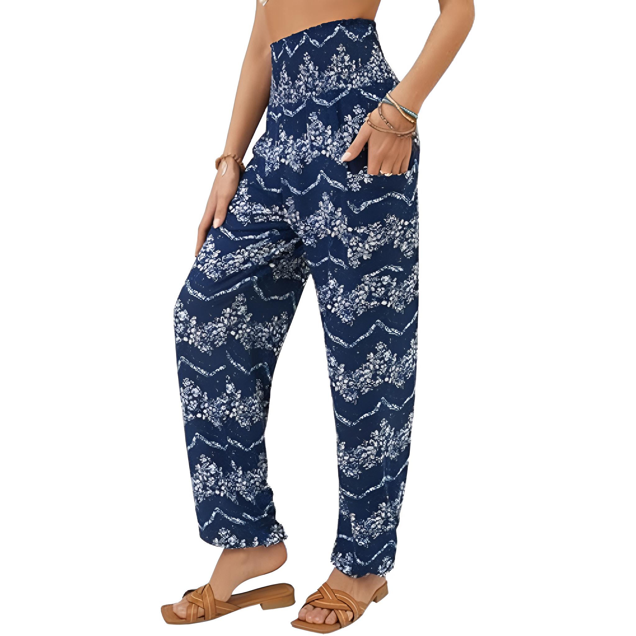 High Rise Printed Yoga Boho Pants With Pockets For Women