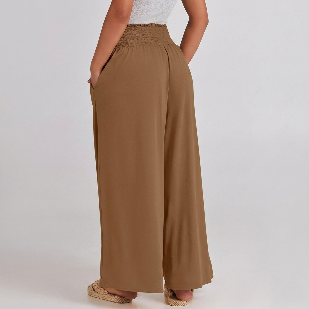 Summer Wear Boho Baggy Wide High Smocked Pants For Women