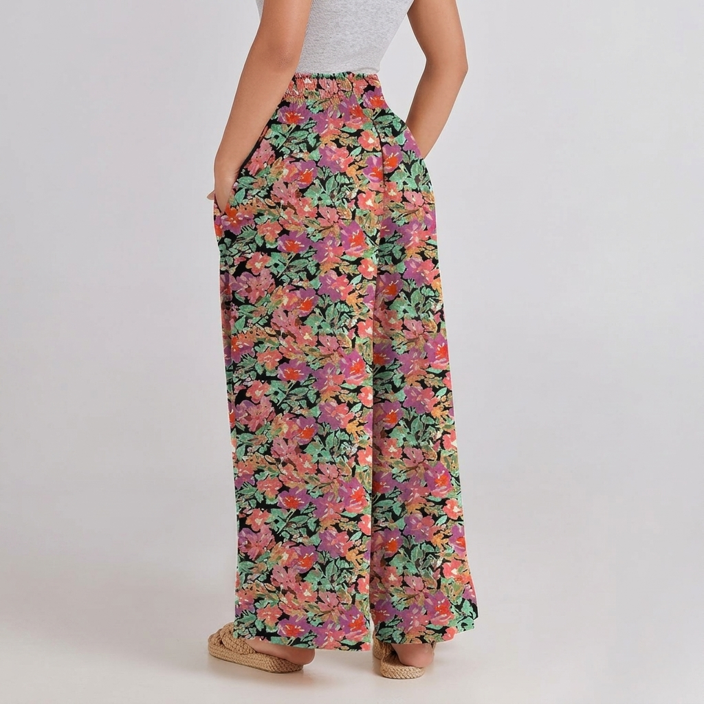 Printed Summer Wear Boho Bagyy Wide High Smocked Pants