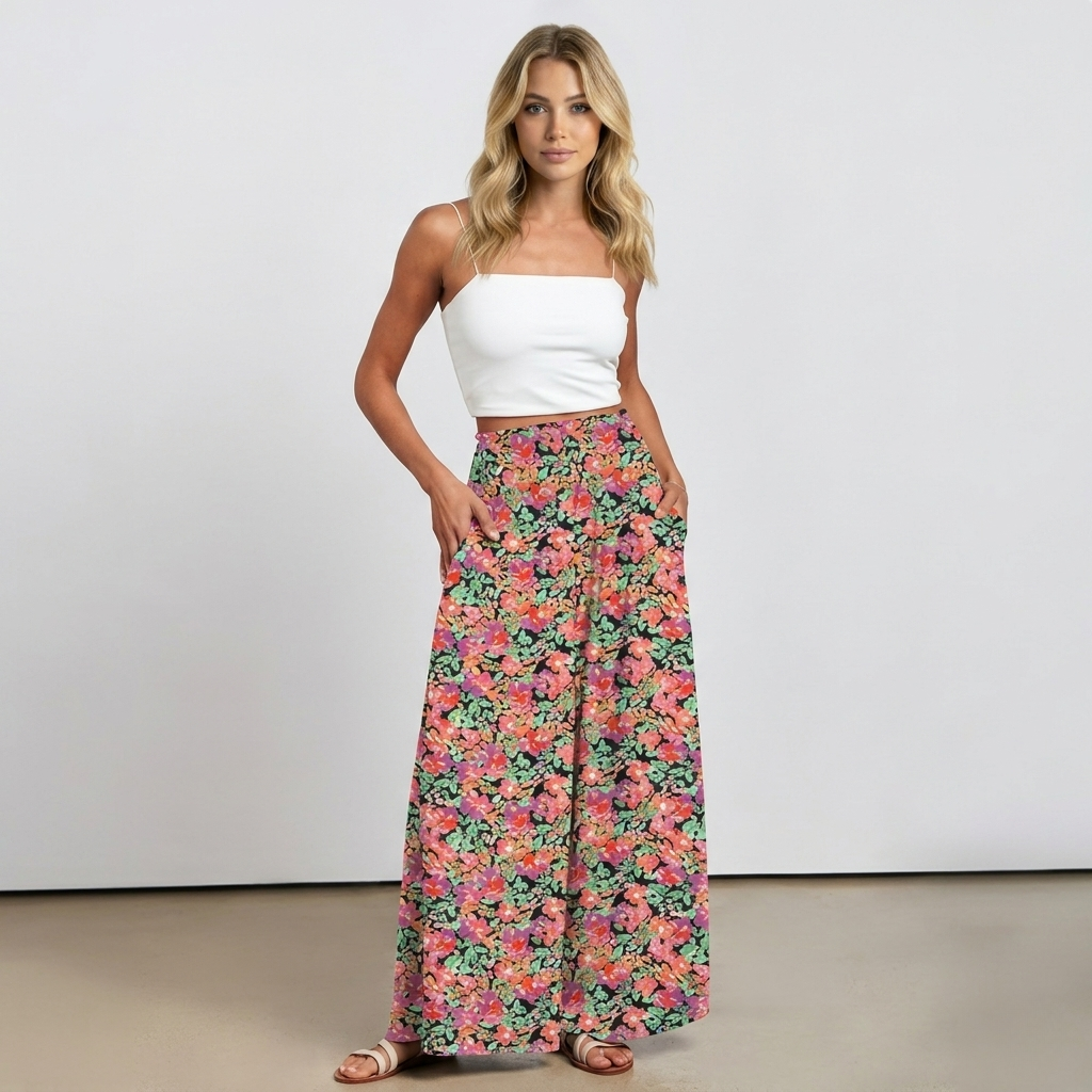 Printed Summer Wear Boho Bagyy Wide High Smocked Pants