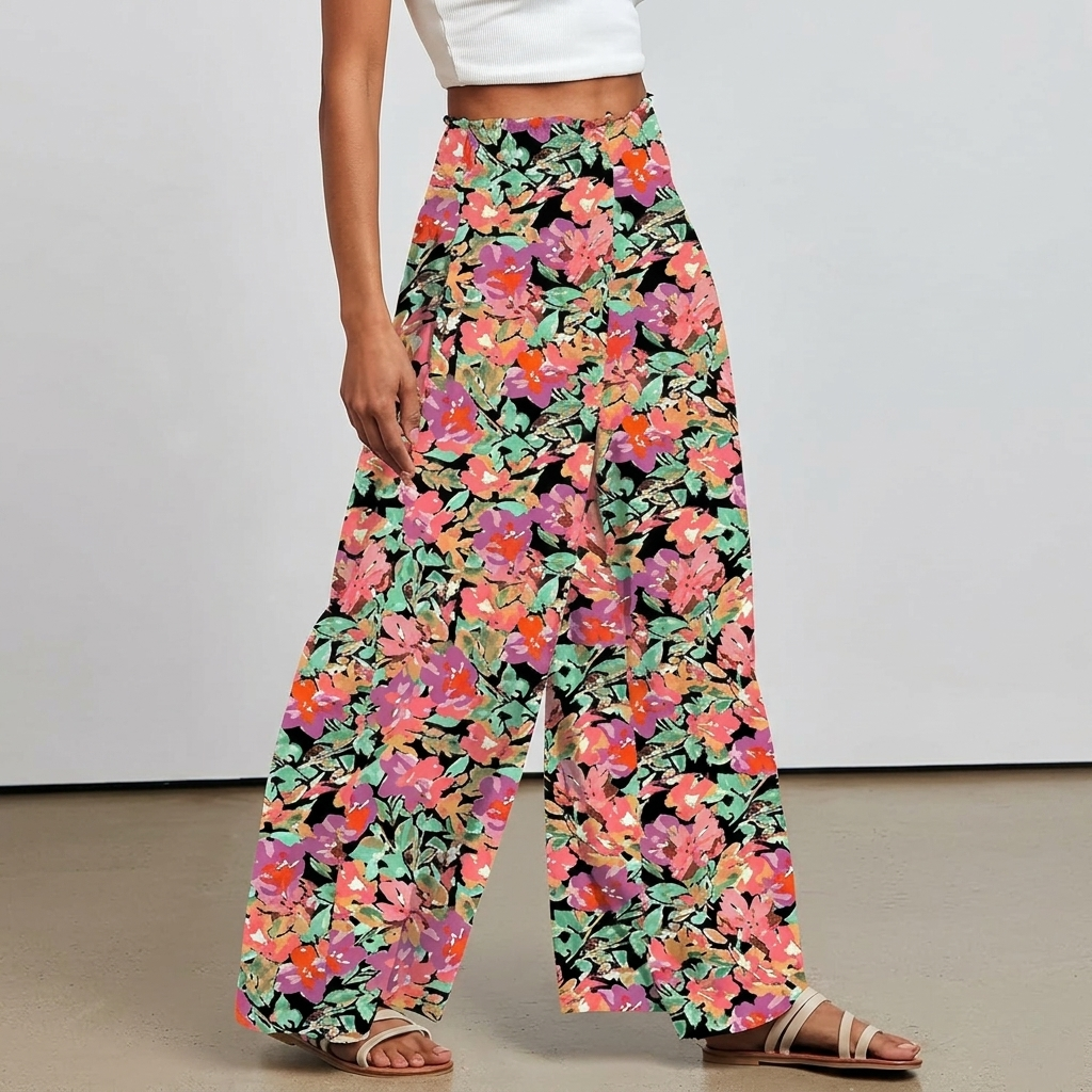 Printed Summer Wear Boho Bagyy Wide High Smocked Pants