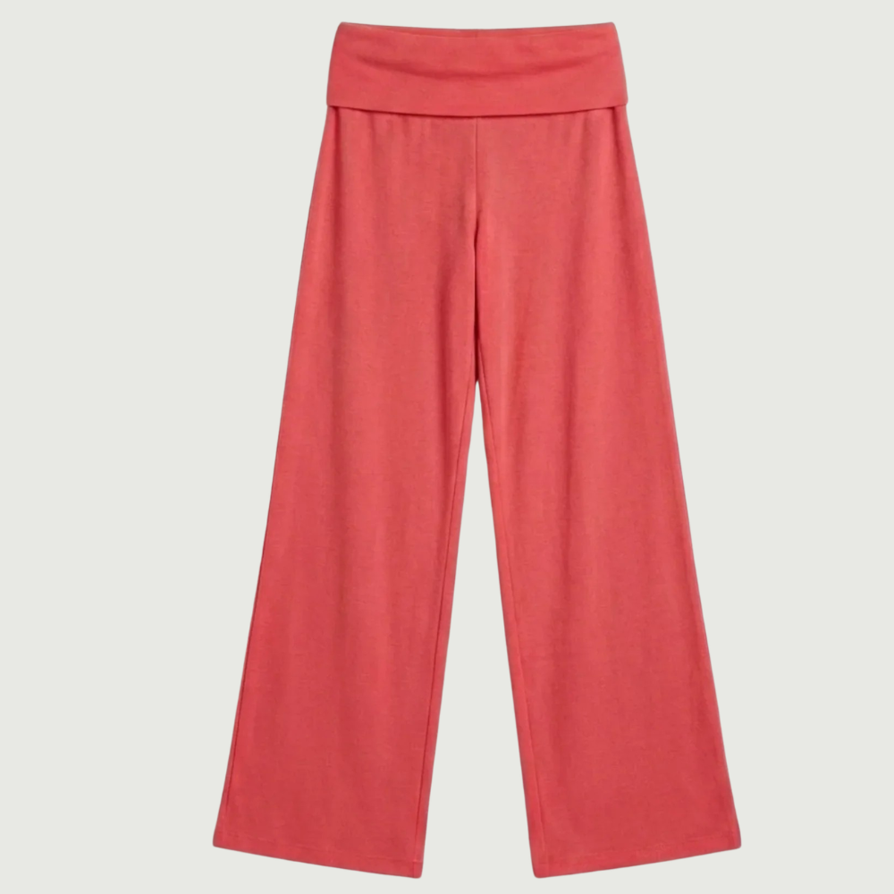Coral Ribbed Low Rise Flare Trousers For Women