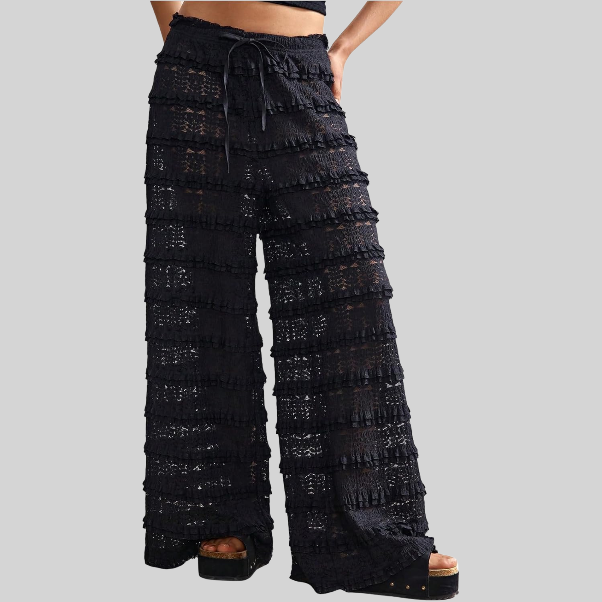 Lace Ruffle Mesh Layered Bathing Suit Pants Beach For Women