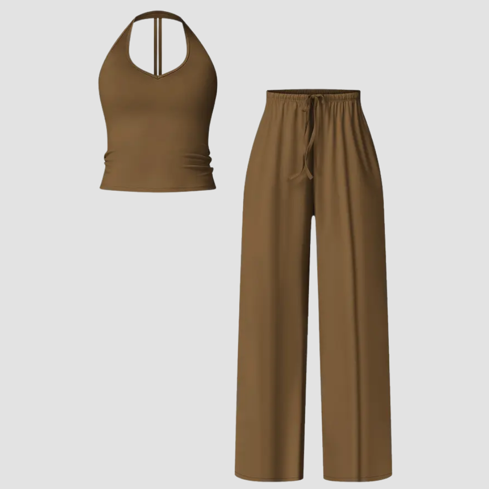 Crop Tank Top And Wide Fit Trouser Set For Women