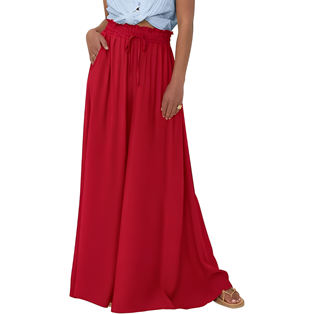 Summer Palazzo Pants With Elastic Fit And Flowy Pockets For Women