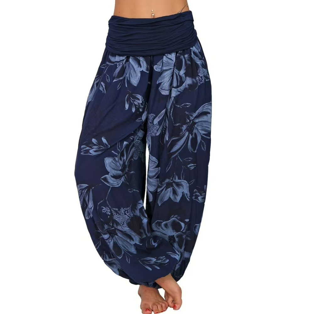 Boho Floral Print Ruched Harem Pants For Women