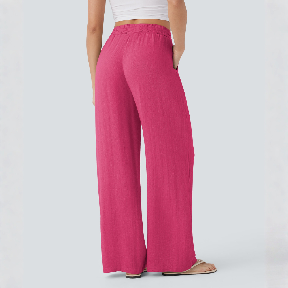 High Waisted Drawstring Casual Linen Pants WIth Pockets