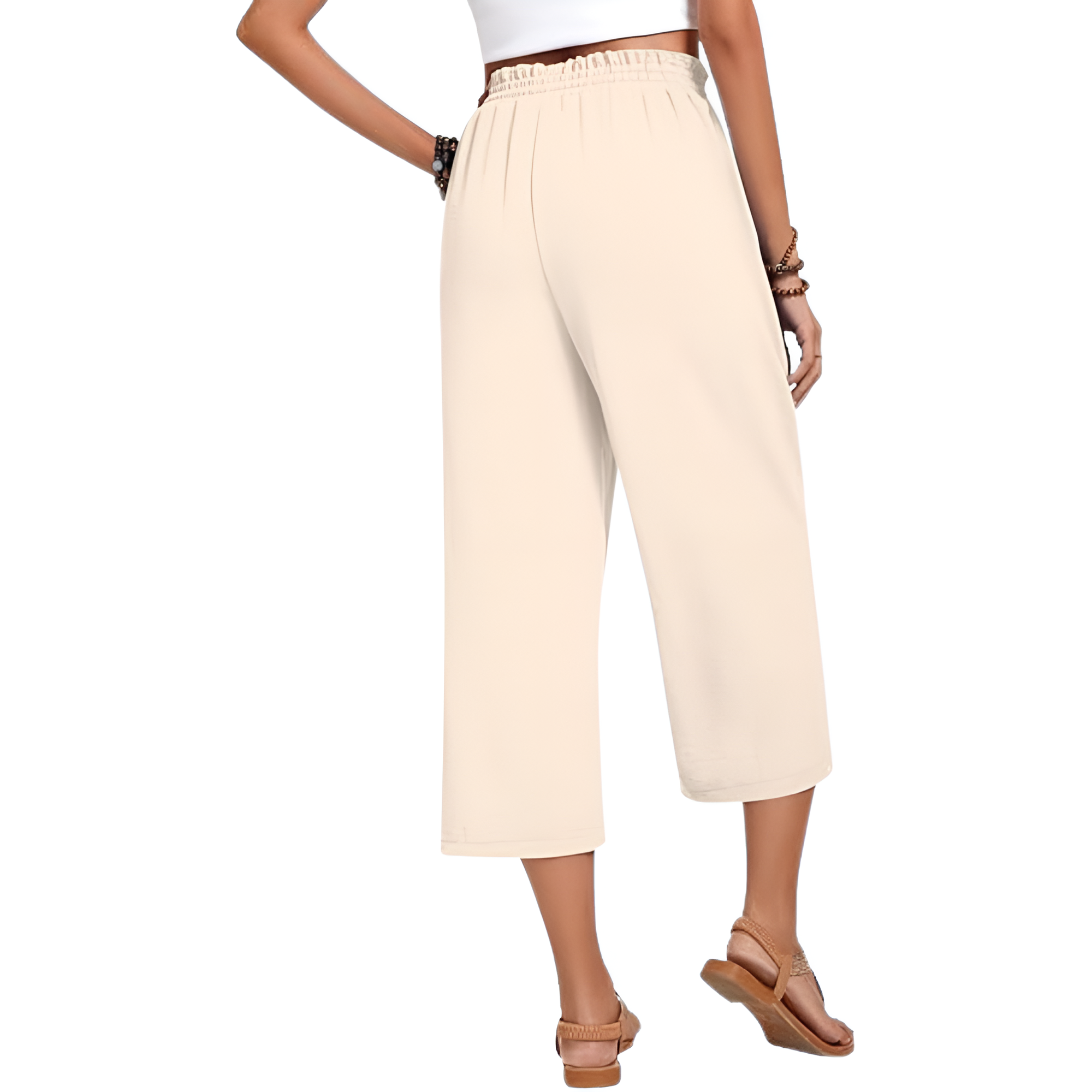 Wide Fit Casual Capri Pants With Pockets For Women