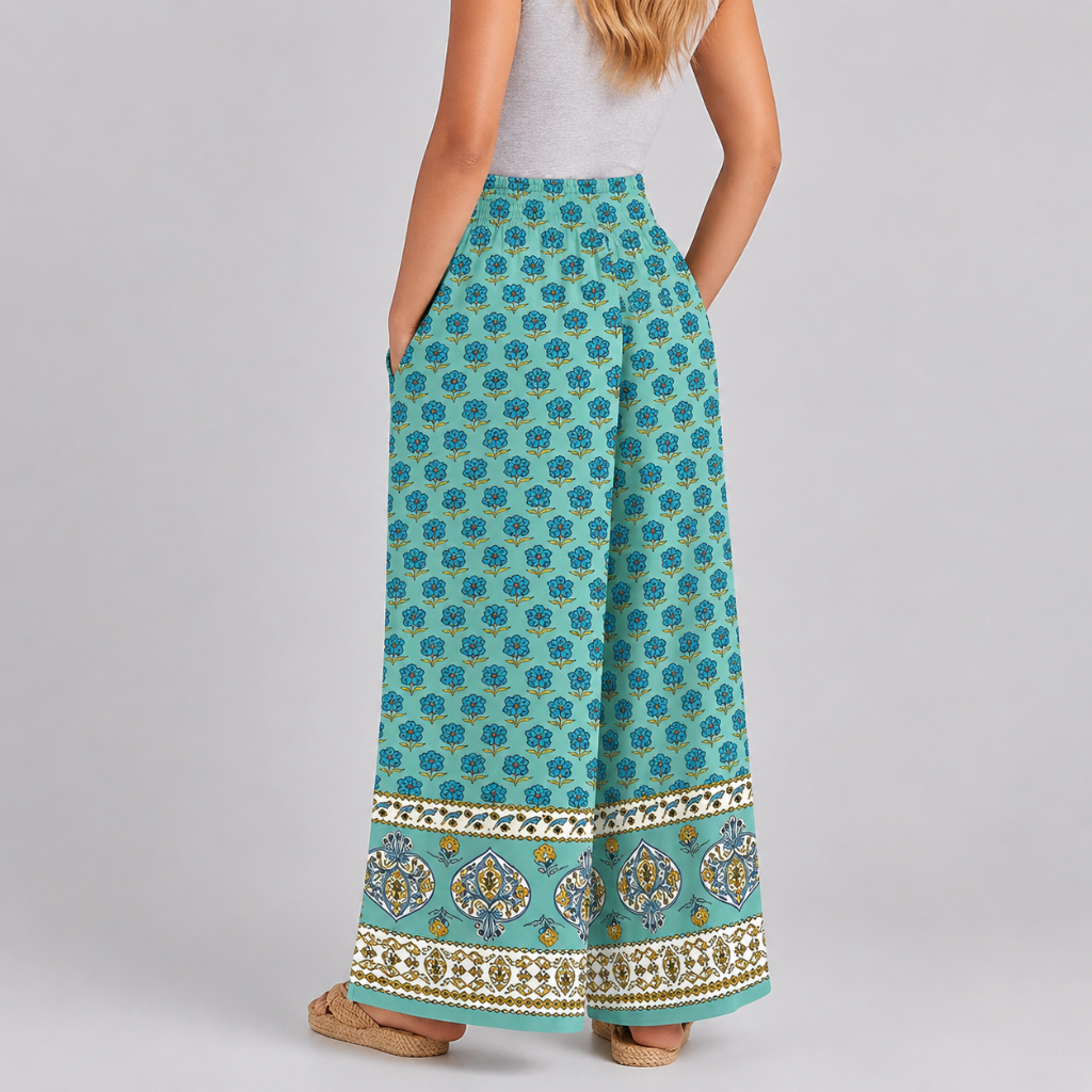 Printed Summer Wear Boho Bagyy Wide High Smocked Pants