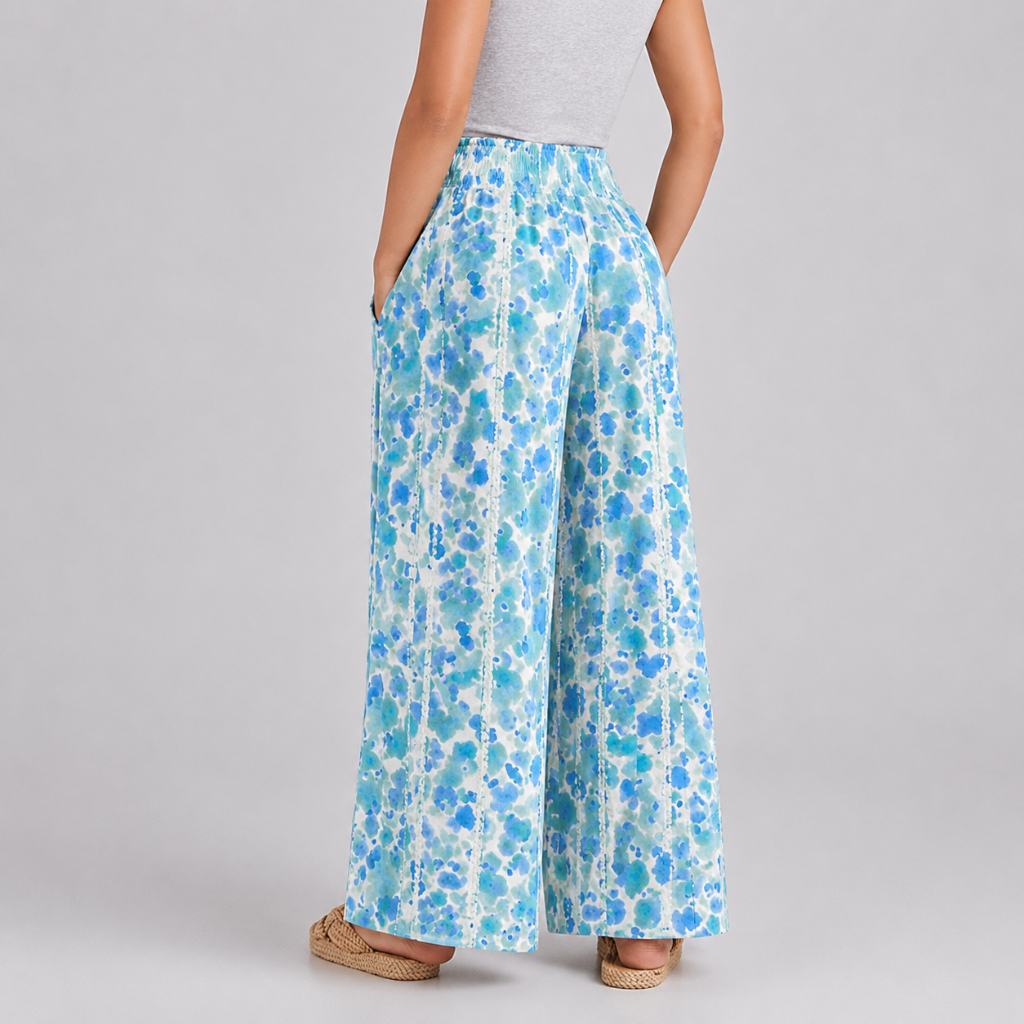 Printed Summer Wear Boho Bagyy Wide High Smocked Pants