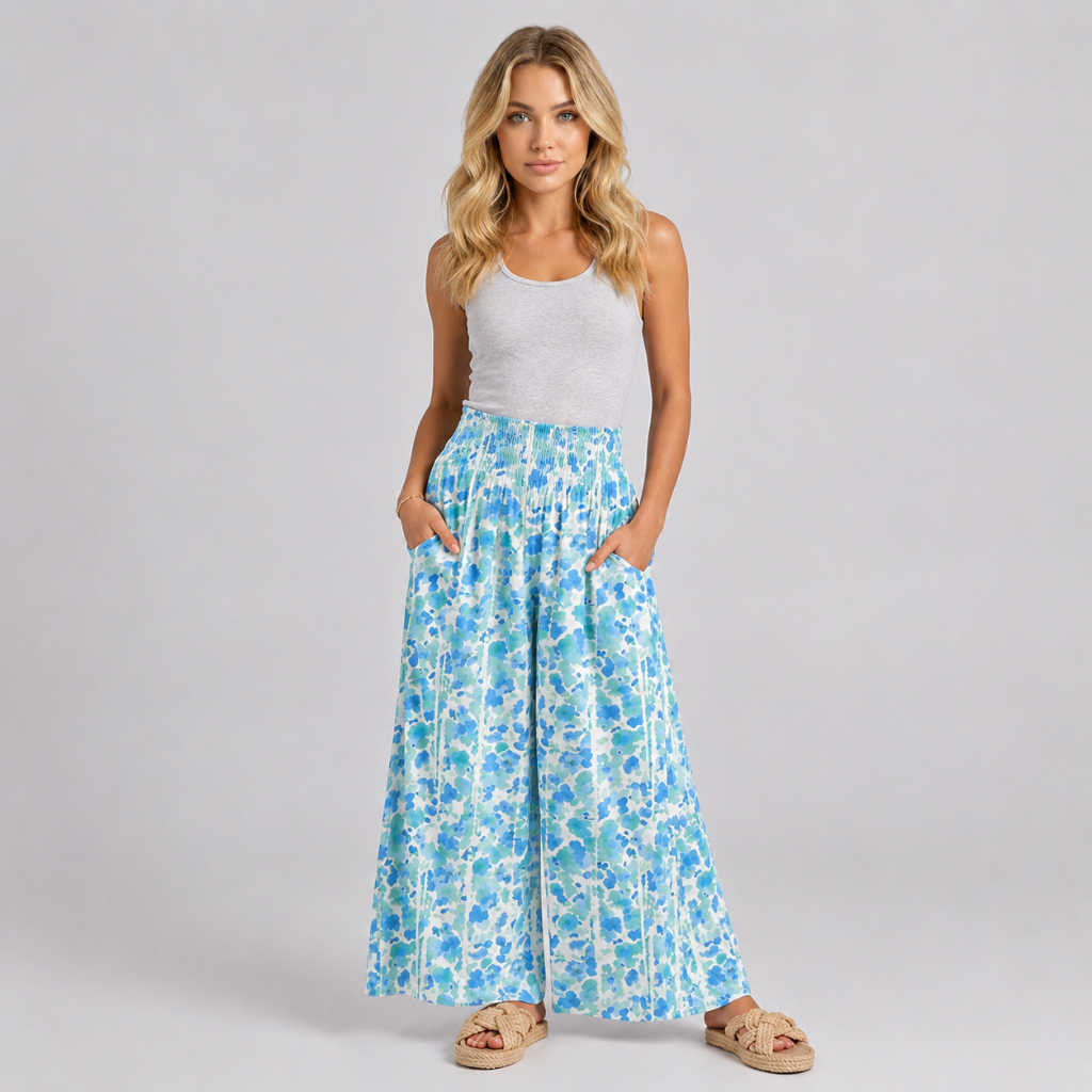 Printed Summer Wear Boho Bagyy Wide High Smocked Pants