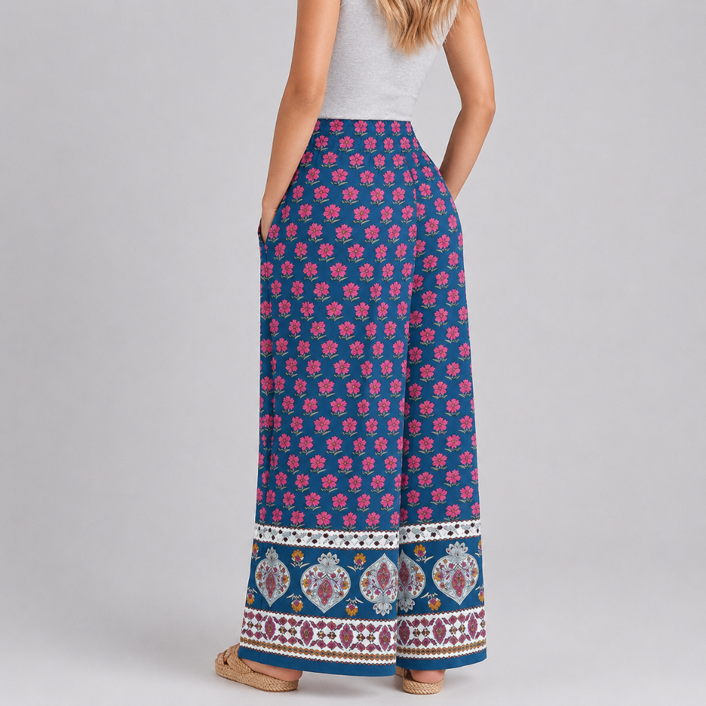 Printed Summer Wear Boho Bagyy Wide High Smocked Pants