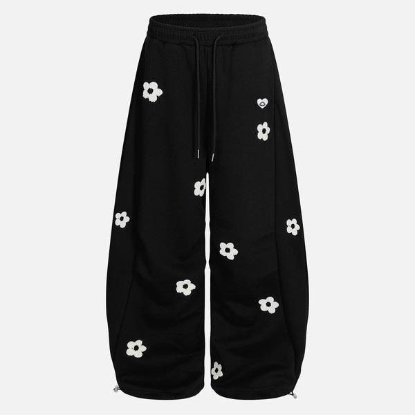 Casual Baggy Loose Floral Embroidery Sweatpants For Men And Women