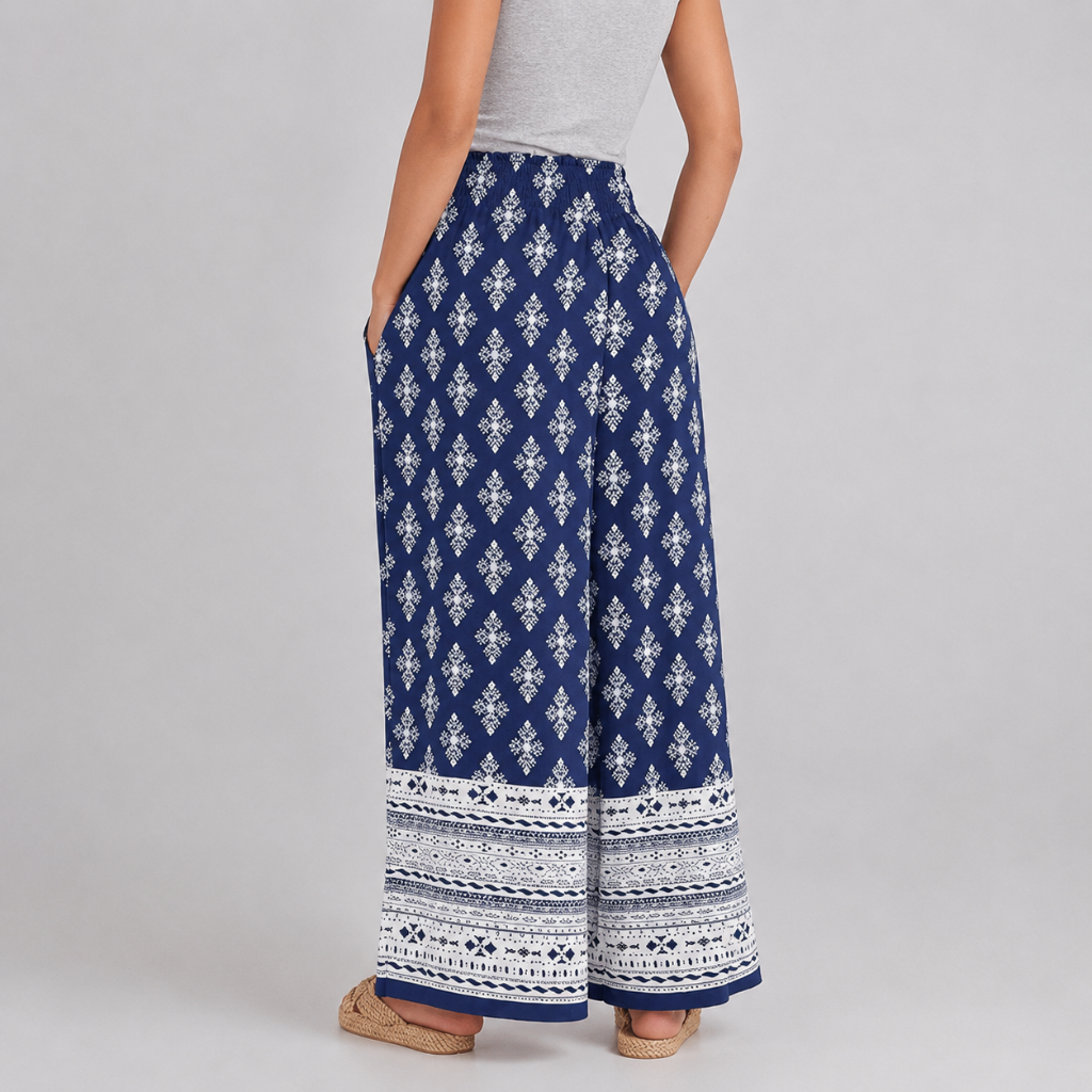 Printed Summer Wear Boho Bagyy Wide High Smocked Pants