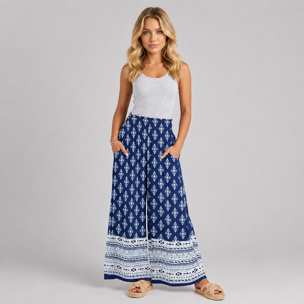 Printed Summer Wear Boho Bagyy Wide High Smocked Pants