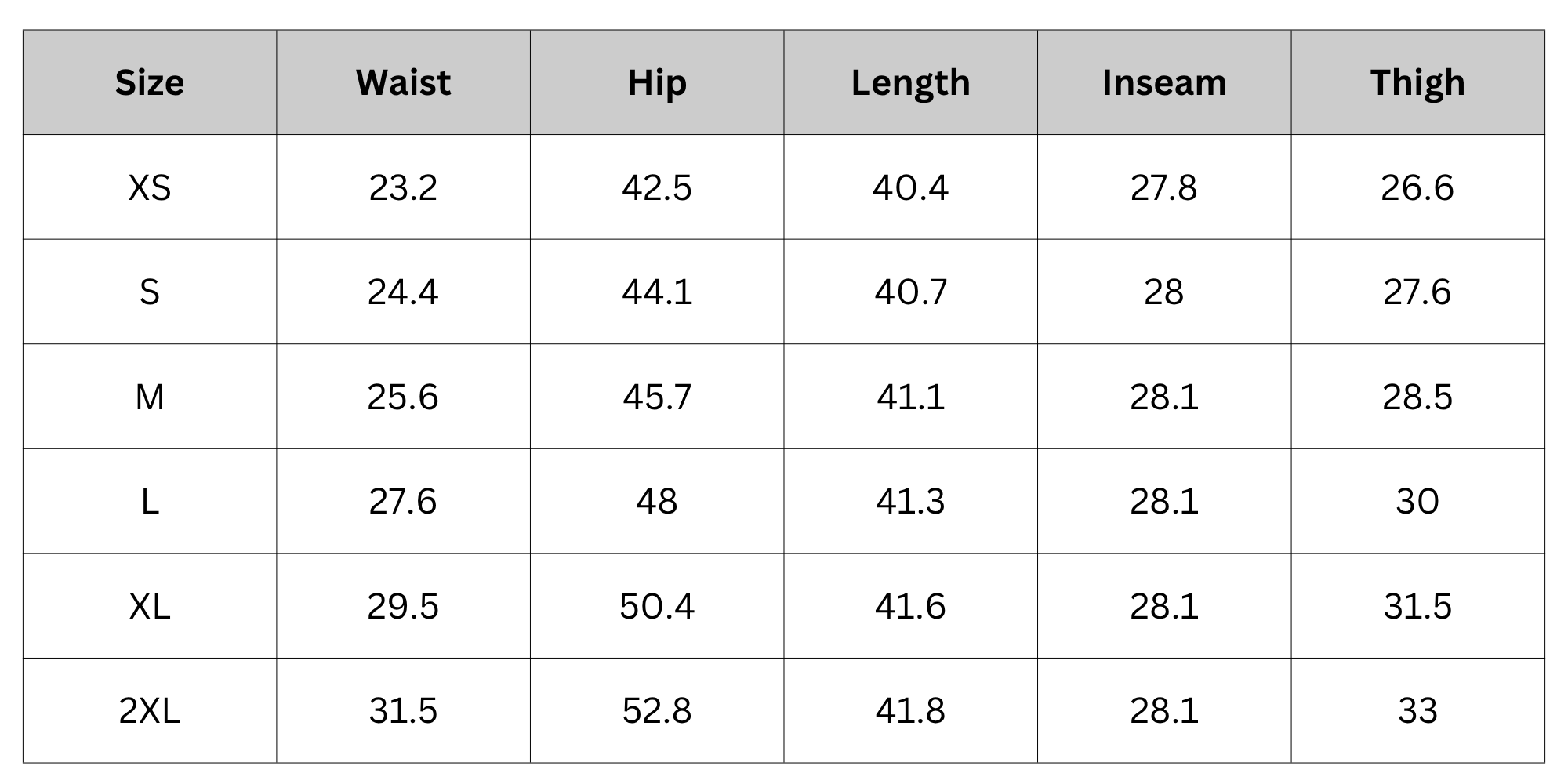 Size Chart