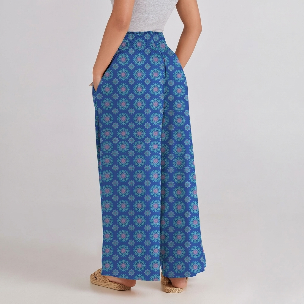 Printed Summer Wear Boho Bagyy Wide High Smocked Pants