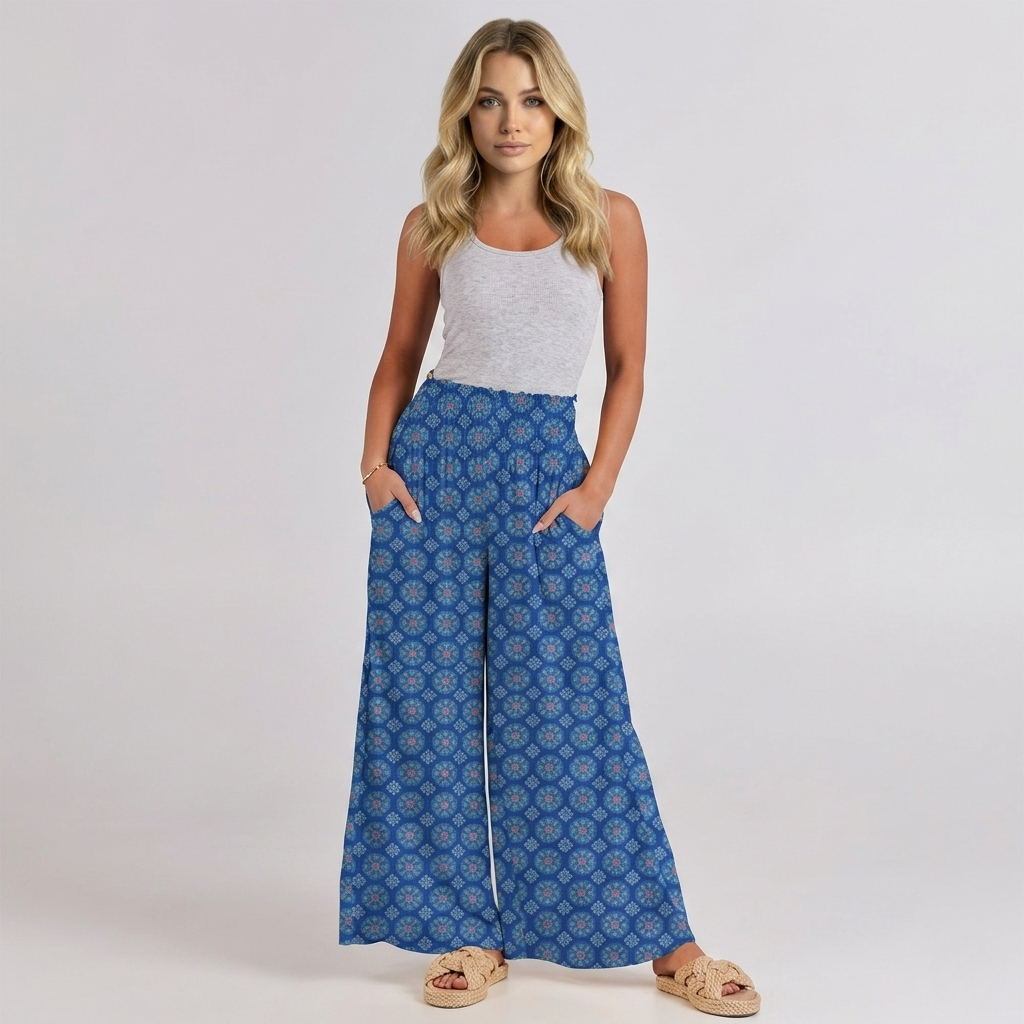 Printed Summer Wear Boho Bagyy Wide High Smocked Pants
