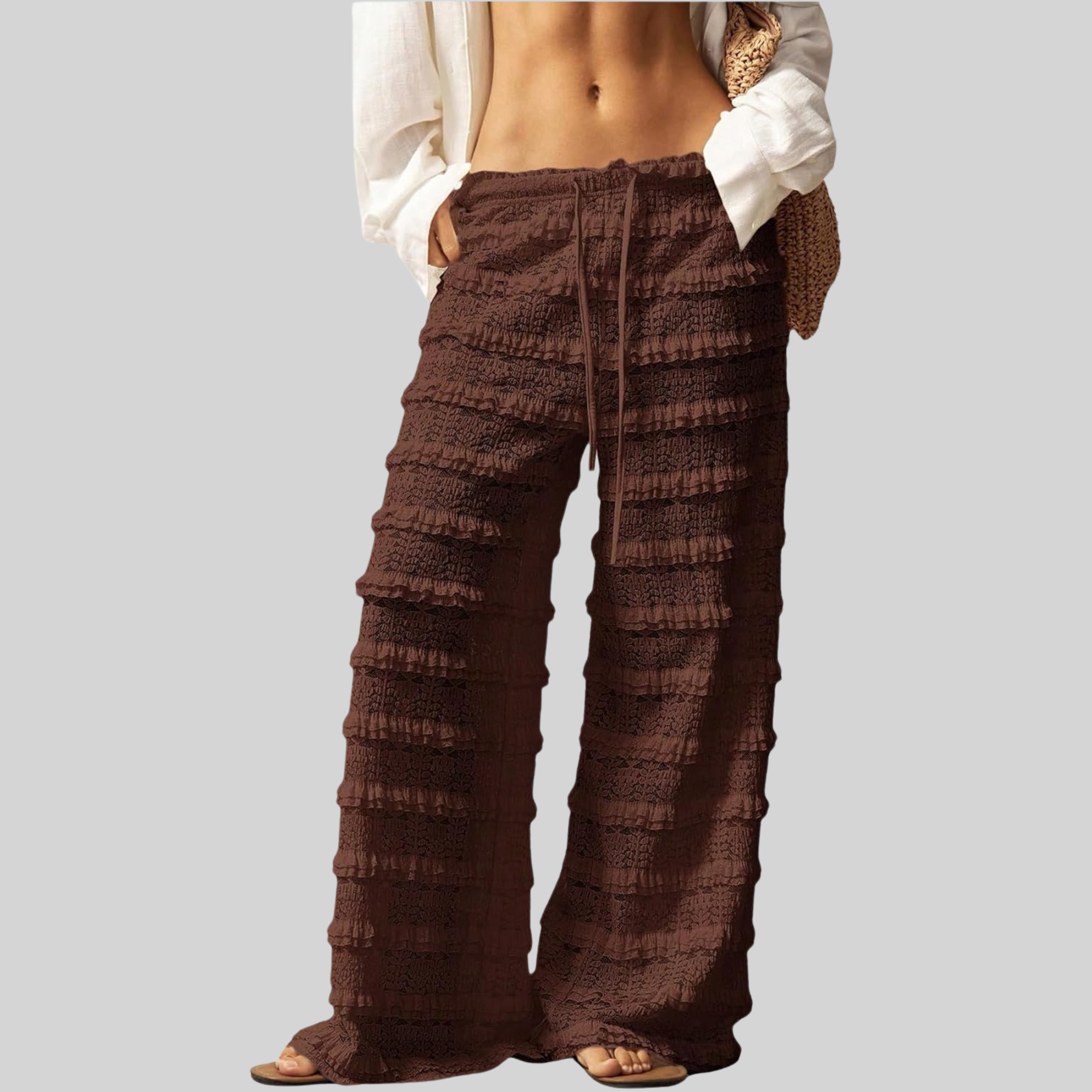 Lace Ruffle Mesh Layered Bathing Suit Pants Beach For Women