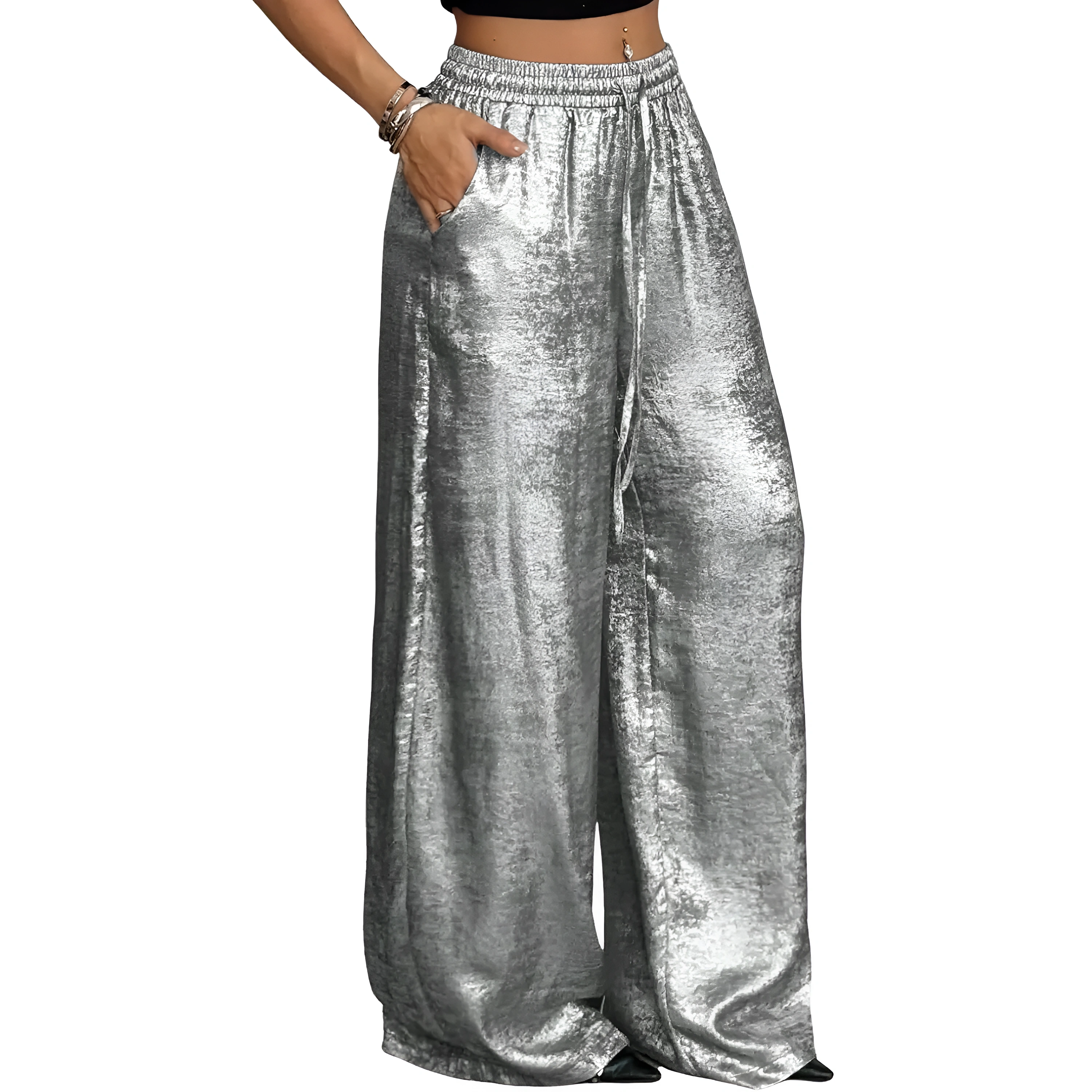 Boho Linen Wide Palazzo Drawstring Pants for Women