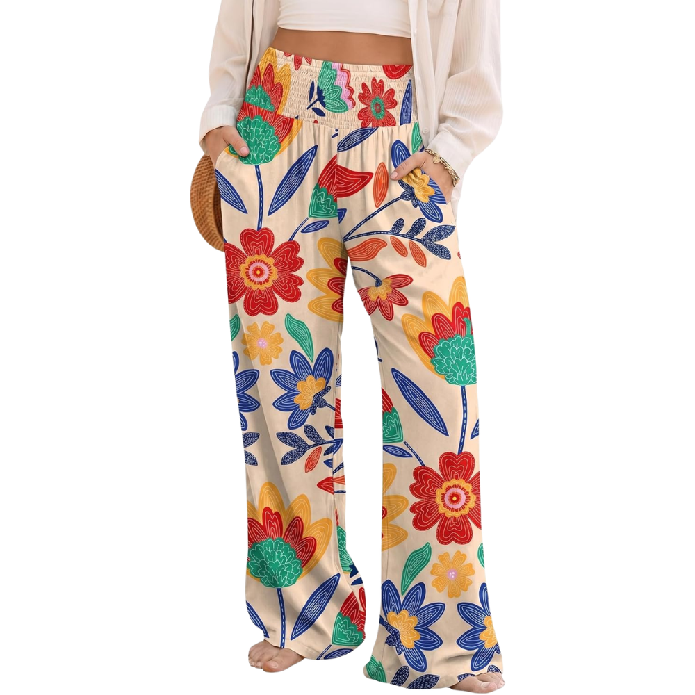 Summer Boho Floral Casual Loose Palazzo Pants With Pocket