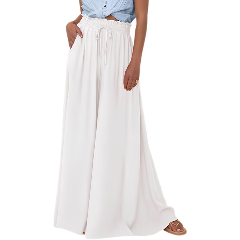 Summer Palazzo Pants With Elastic Fit And Flowy Pockets For Women