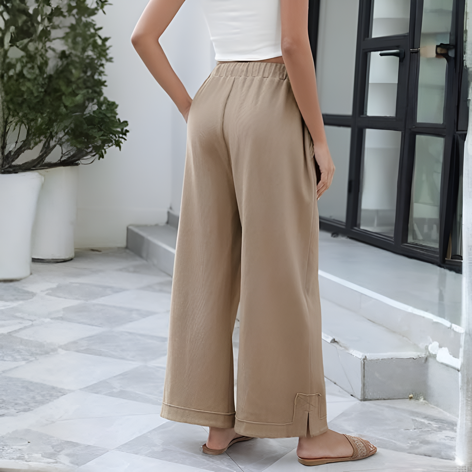 [Copy]High Waist Cropped Wide PantsLoose Fit Drawstring Wide Trousers - Image 20