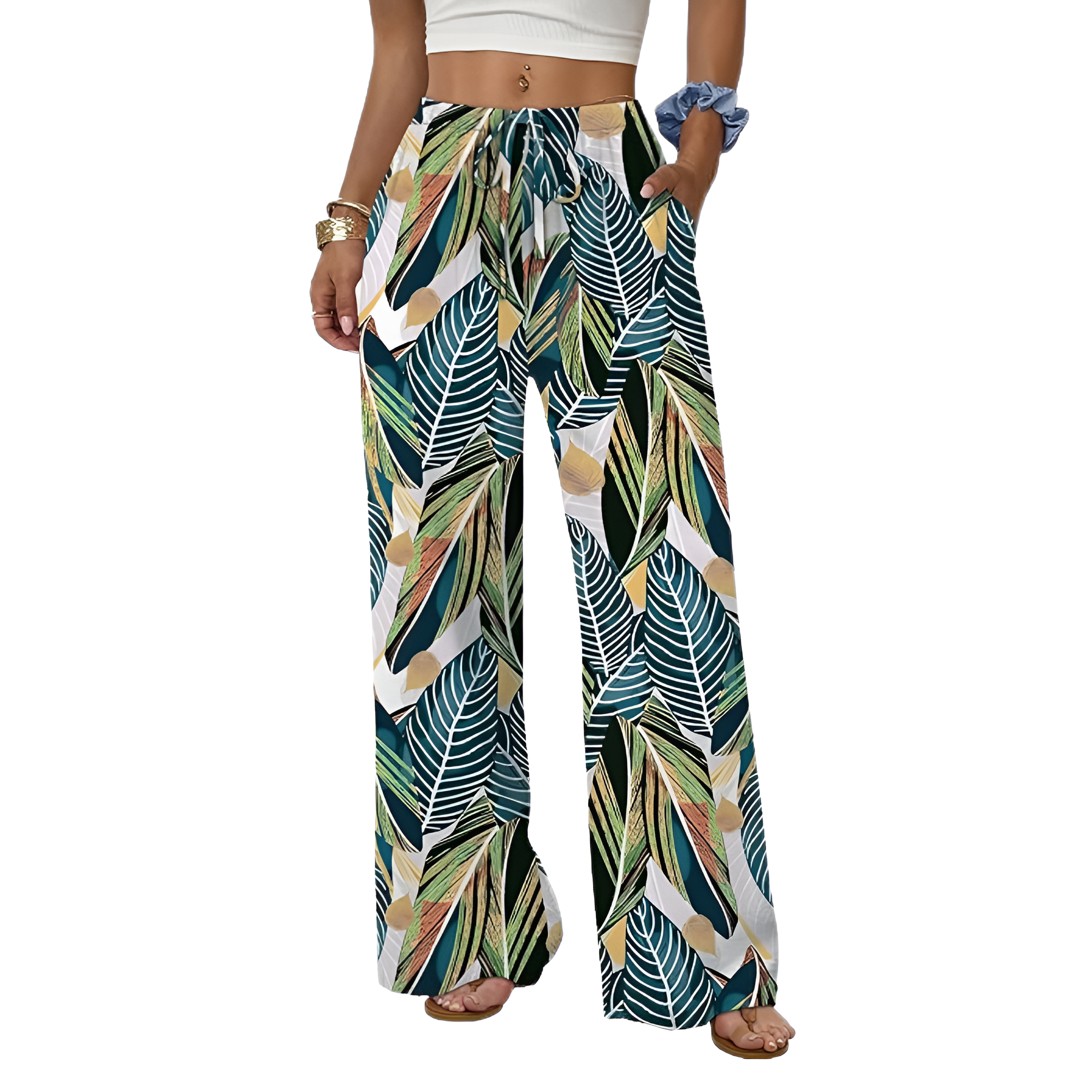 Wide Fit Flowy Palazzo Pants With Pockets For Women