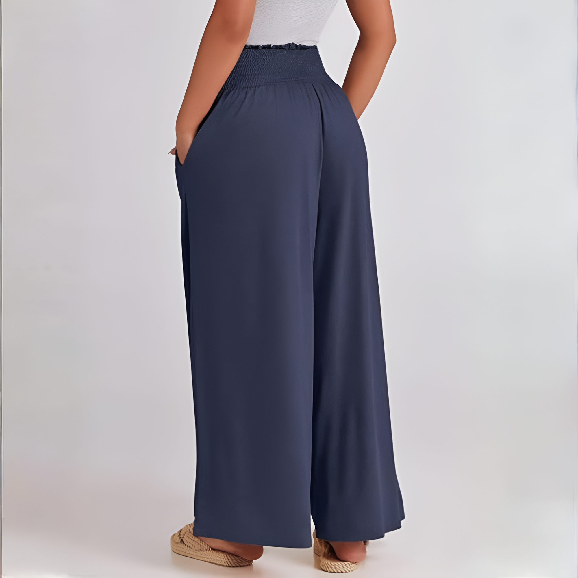 Casual Smocked Waist Wide Shank Pants