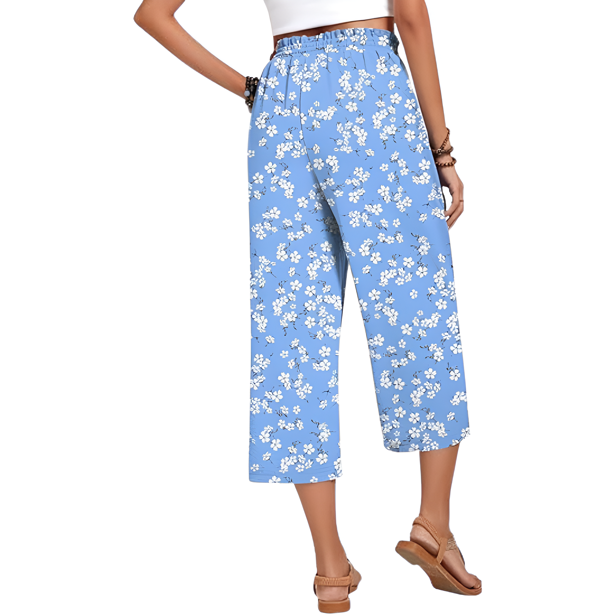 Wide Fit Casual Capri Pants With Pockets For Women