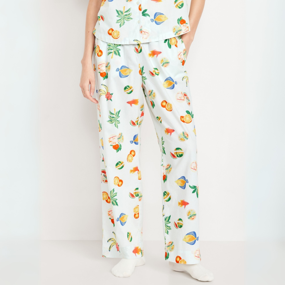 High Rise Printed Poplin Pants