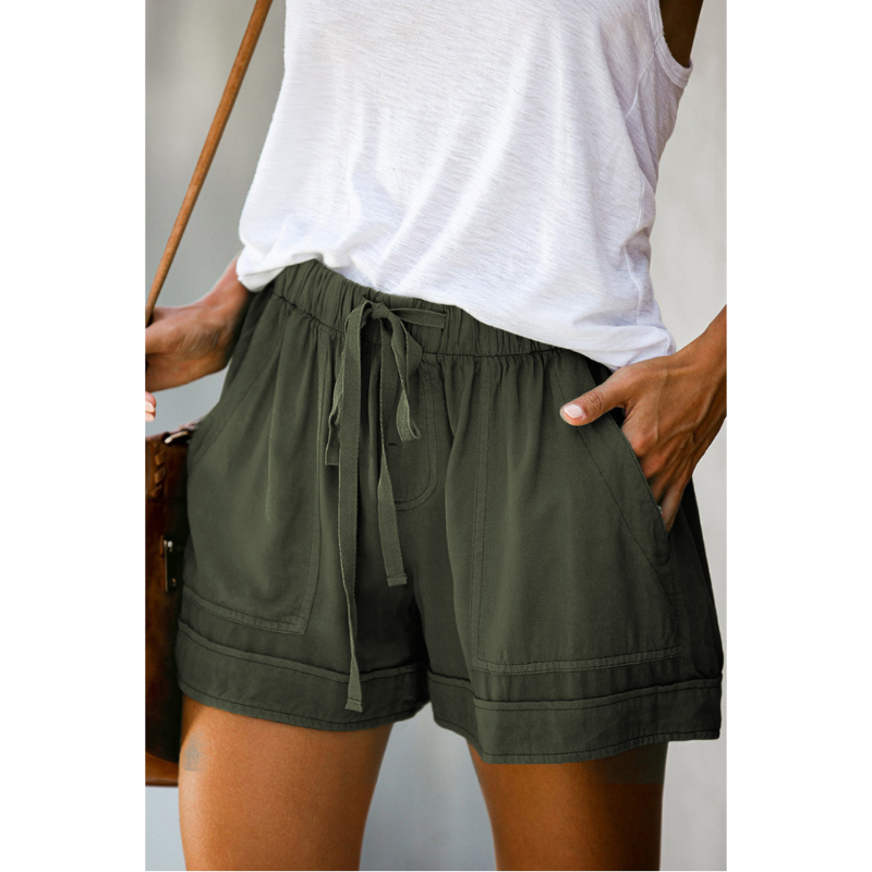 Solid High Waisted Strappy Loose Wide Summer Shorts-My Comfy Pant