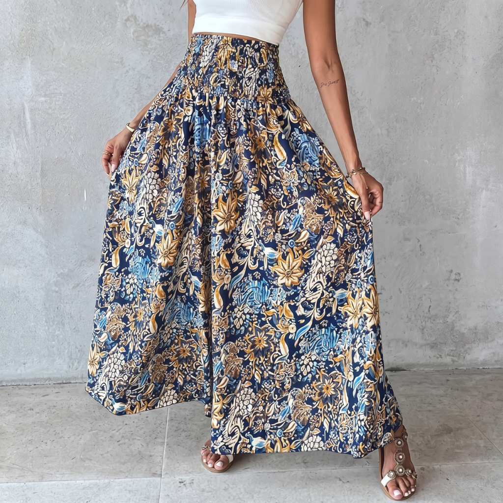 High Rise Boho Printed Wide Palazzo Pants For Women Summer Wear