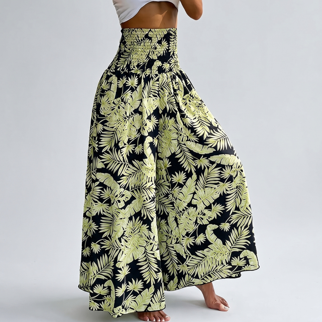 High Rise Boho Printed Wide Palazzo Pants For Women Summer Wear
