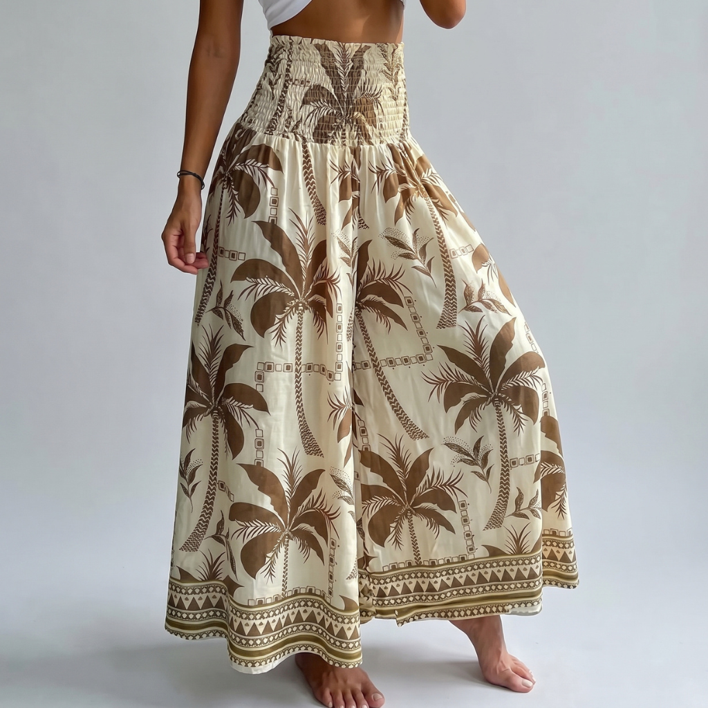 High Rise Boho Printed Wide Palazzo Pants For Women Summer Wear