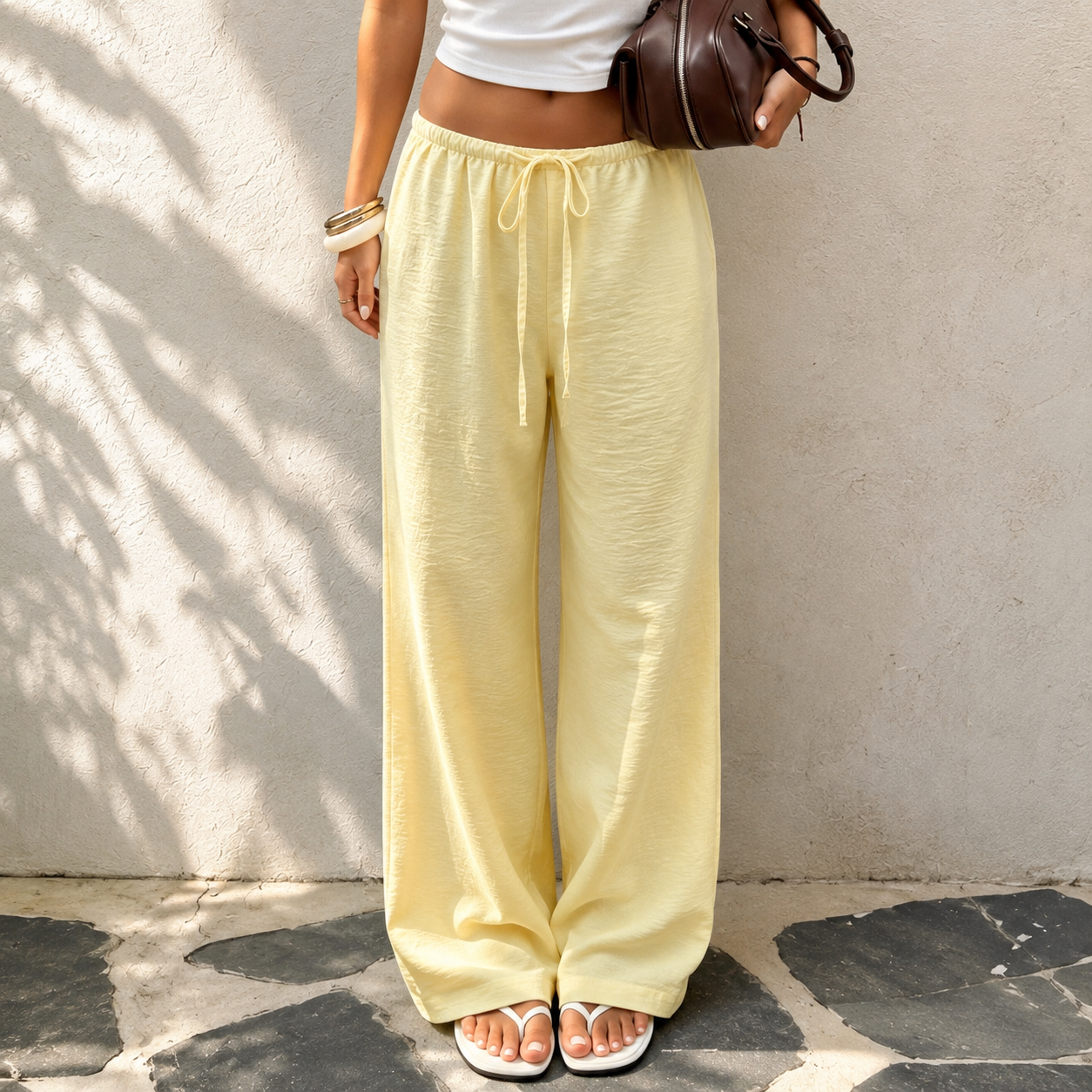 Linen Style High Rise Casual Pants For Everyday Vacation Women