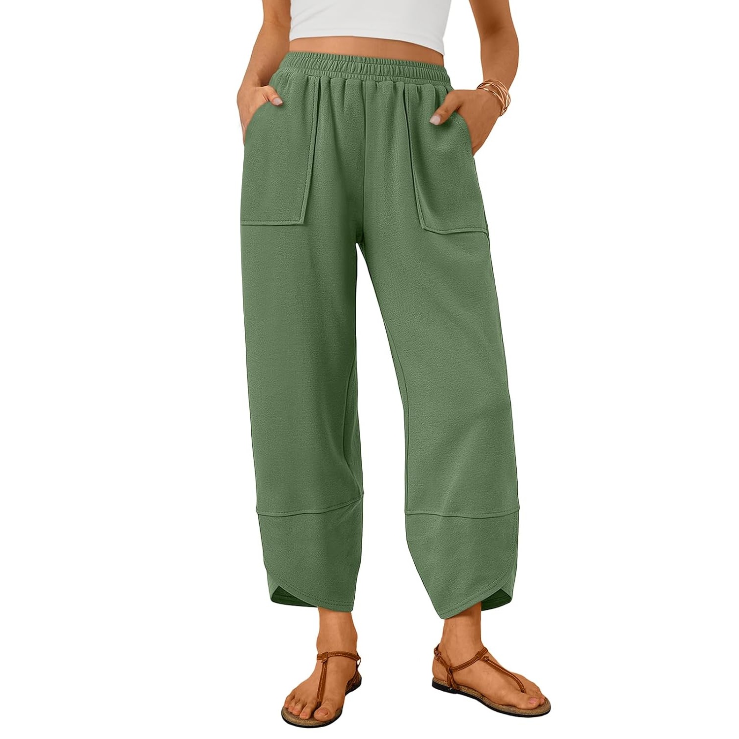 Casual Summer Wide Length Pants With Side Pockets For Women