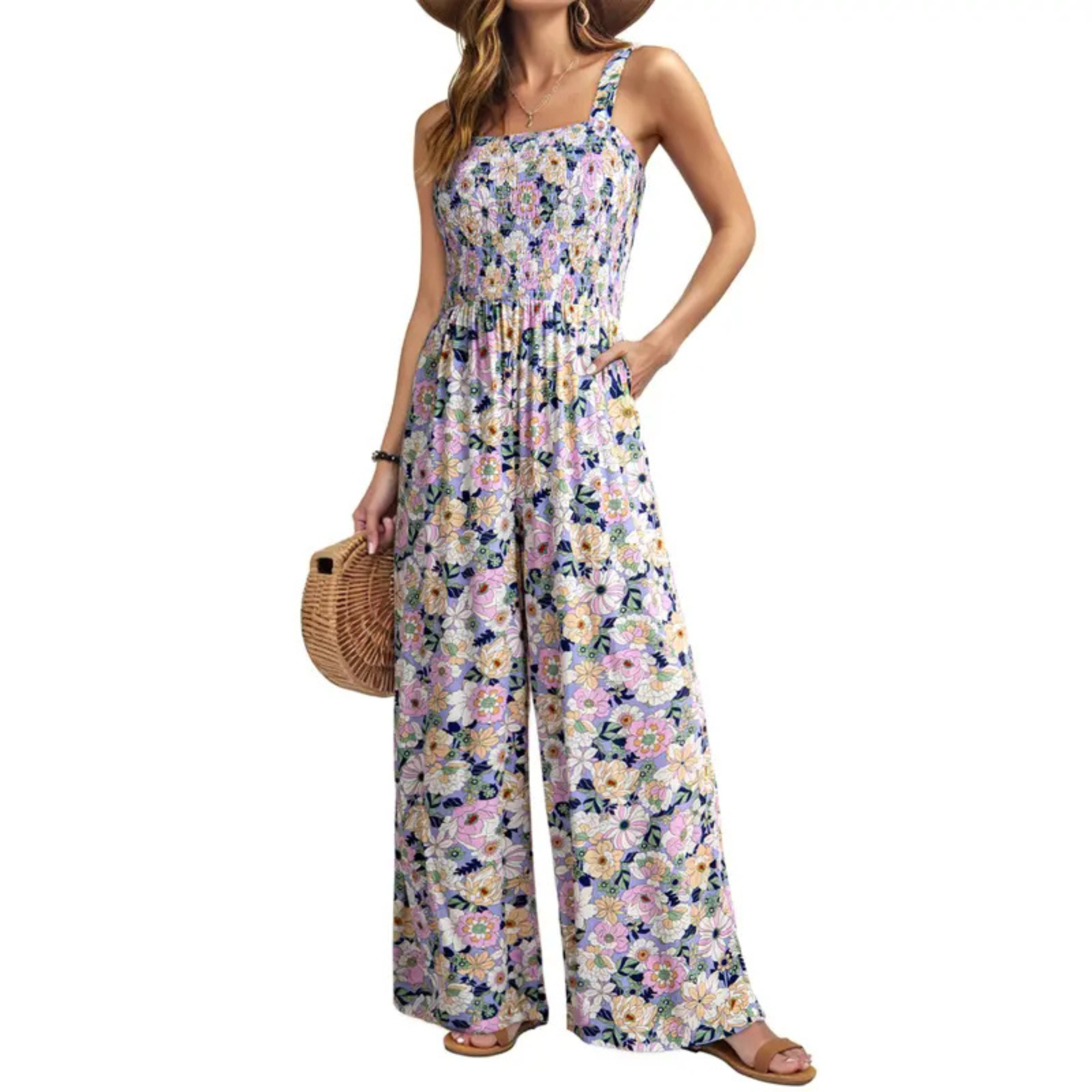 Summer 2 Piece Wide Pant Set for WomenCasual Loose Sleeveless Printed Jumpsuit For Women - Image 4
