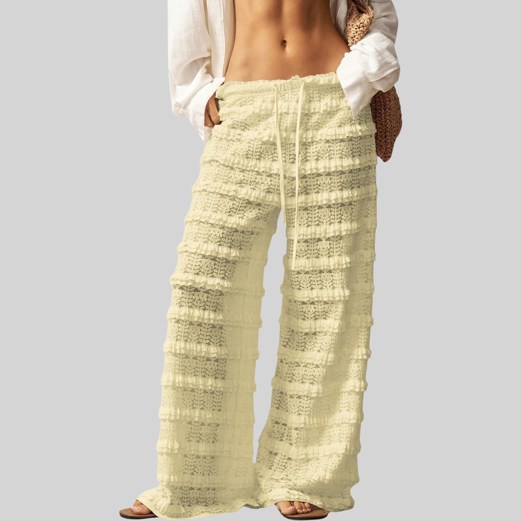 Lace Ruffle Mesh Layered Bathing Suit Pants Beach For Women