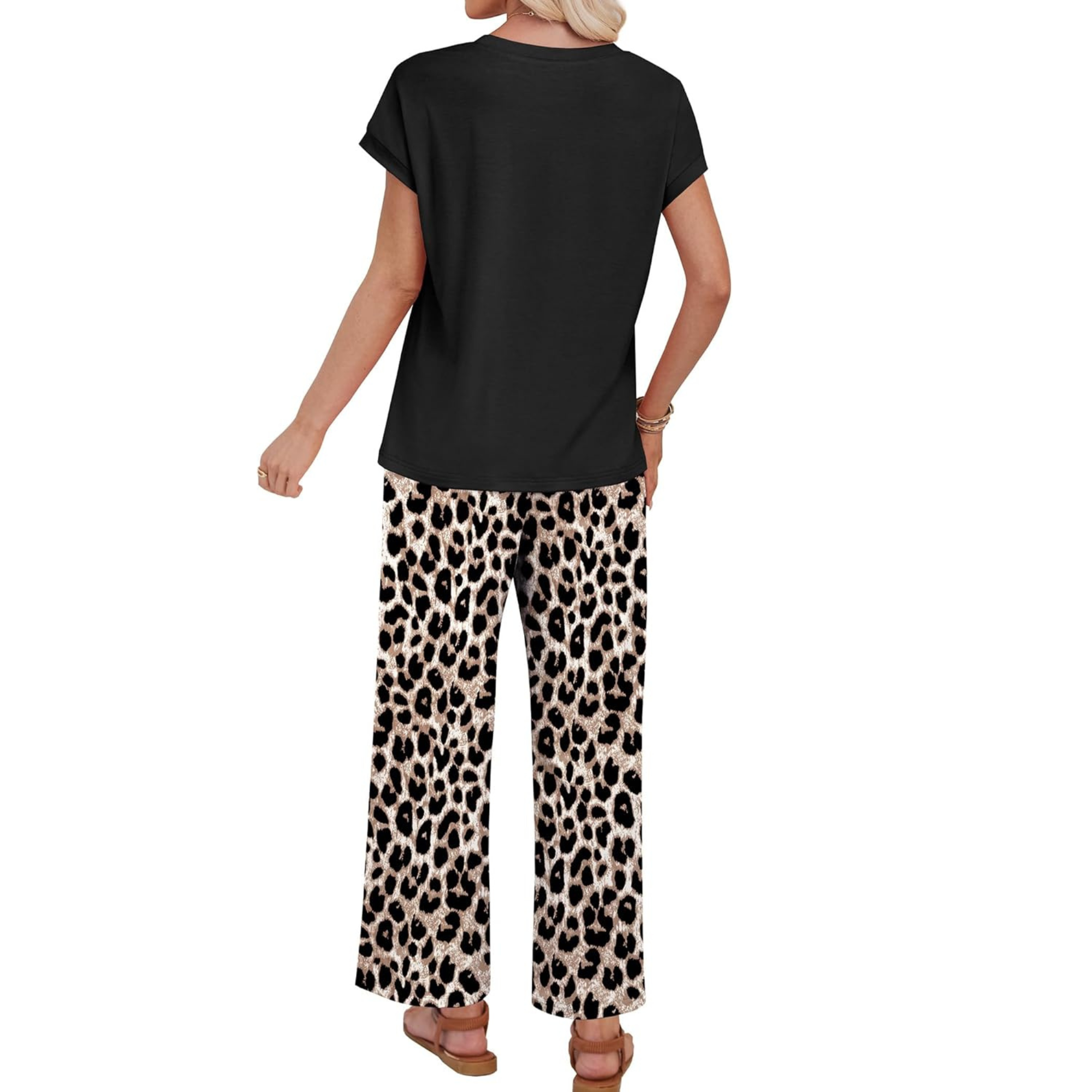Women Two Piece Lounge Set with Wide Leg Pants