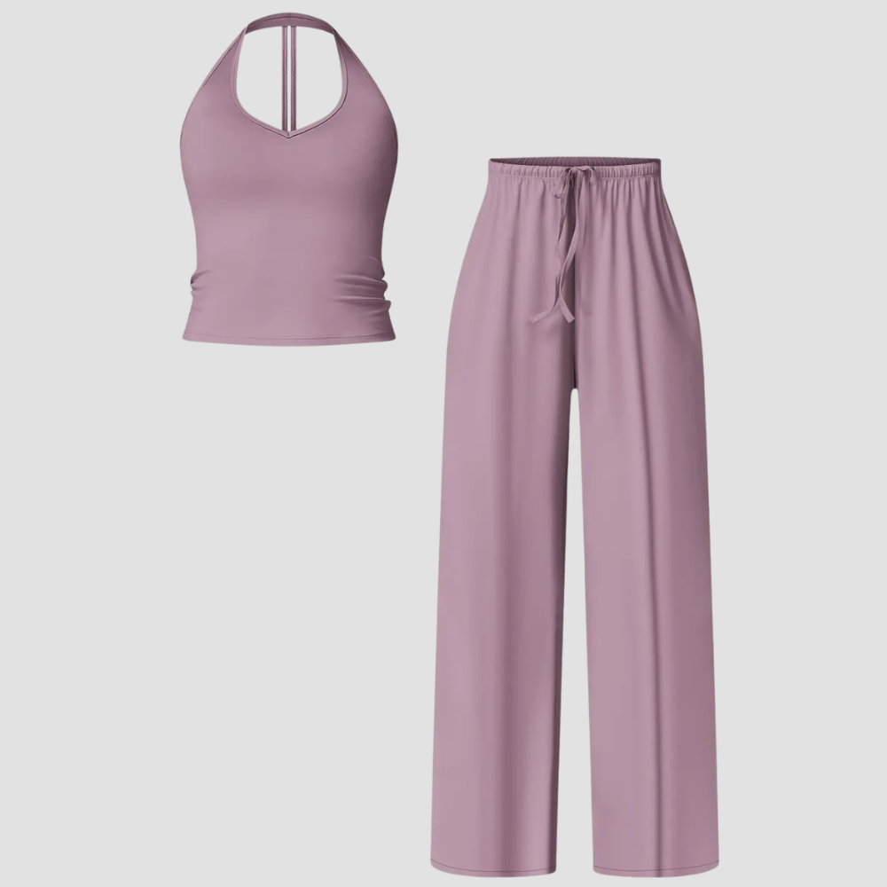 Crop Tank Top And Wide Fit Trouser Set For Women