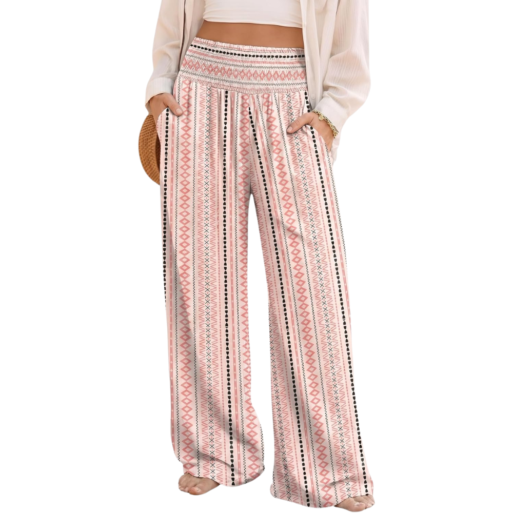 Summer Boho Floral Casual Loose Palazzo Pants With Pocket