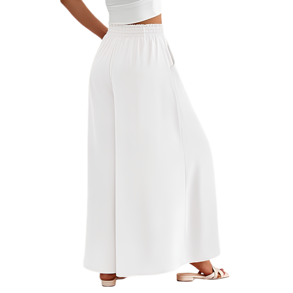 Summer Palazzo Pants With Elastic Fit And Flowy Pockets For Women