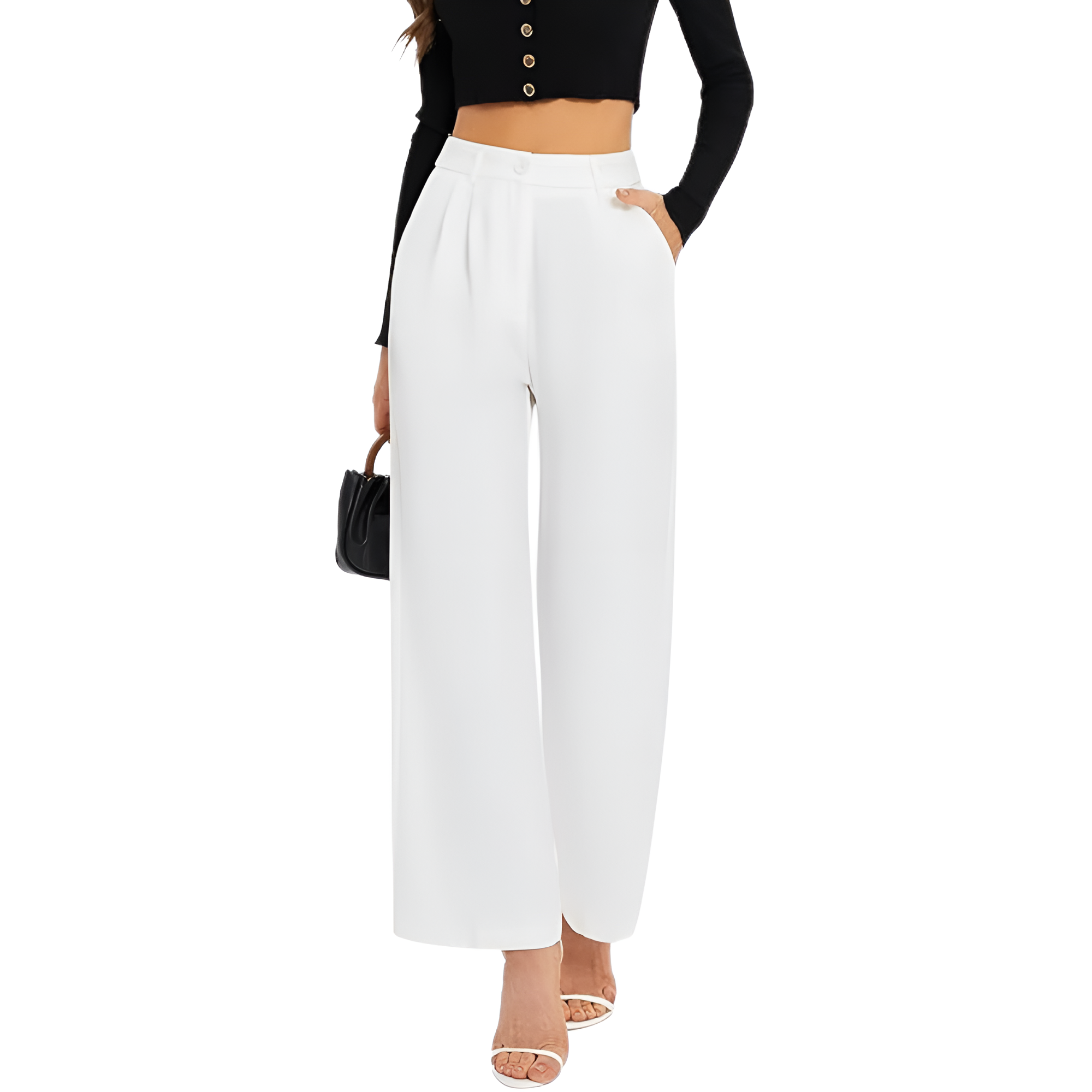 High Rise Long Straight Work Suit Pants For Women