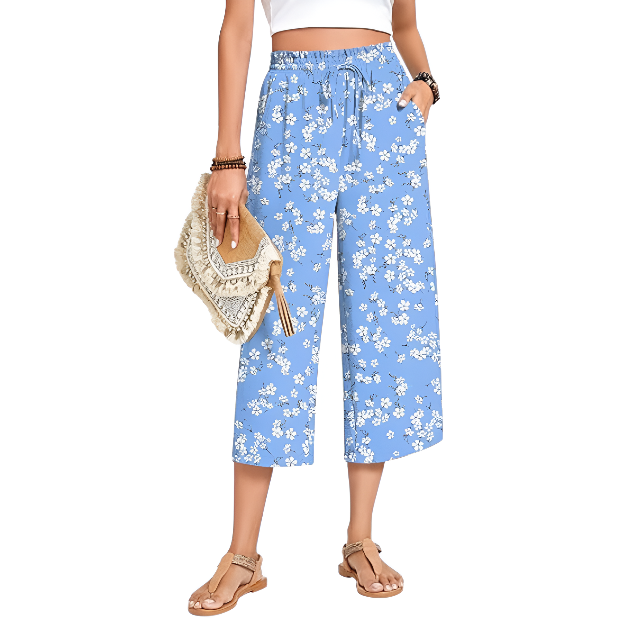 Wide Fit Casual Capri Pants With Pockets For Women