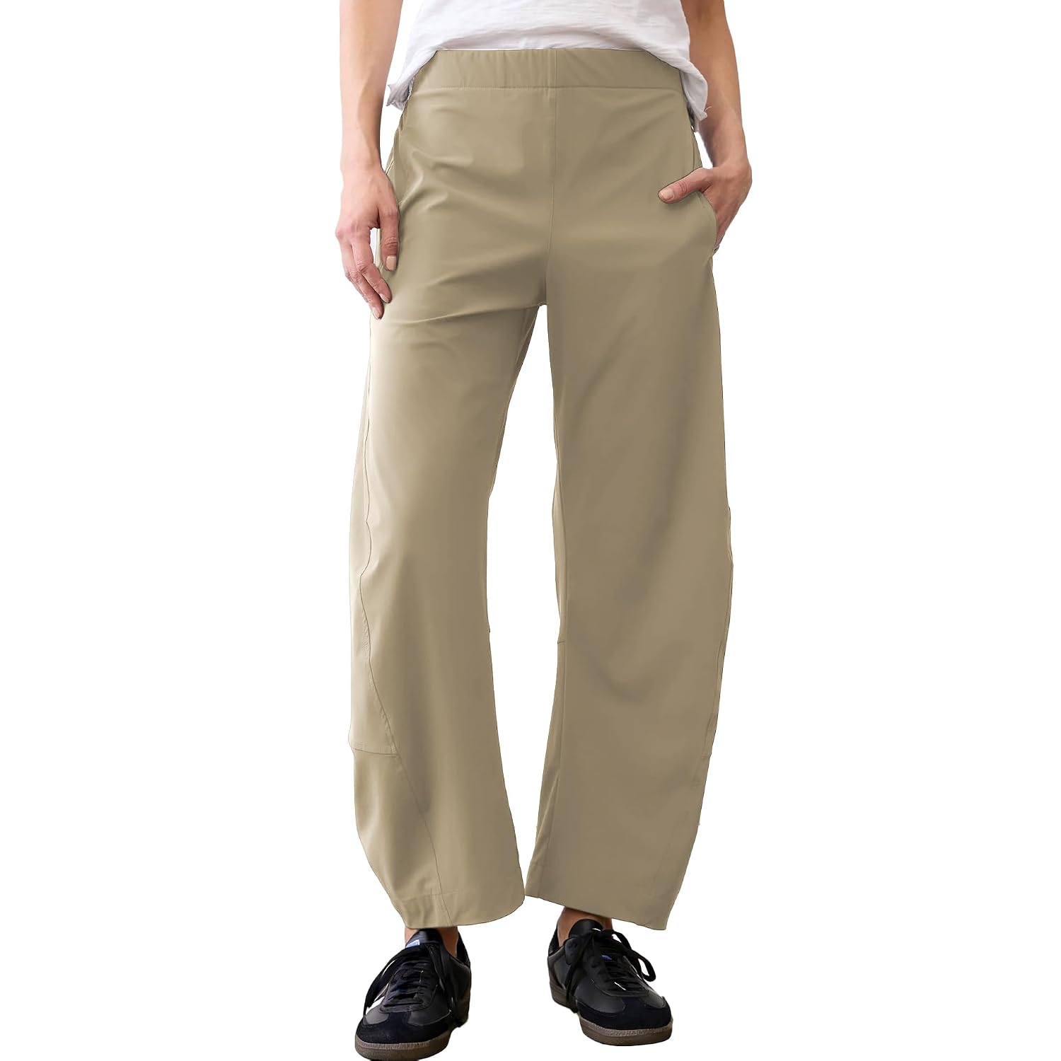 Mid Rise Tapered Pants With Pockets For Women