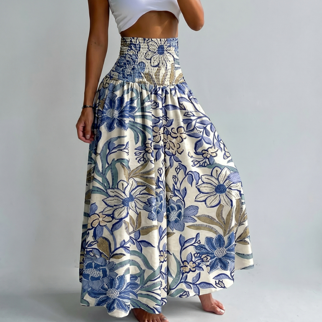 High Rise Boho Printed Wide Palazzo Pants For Women Summer Wear